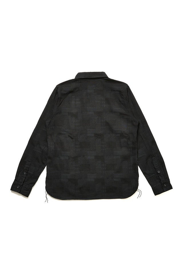 2239-ID Woven Jacquard BORO Patchwork Shirt - Double Black