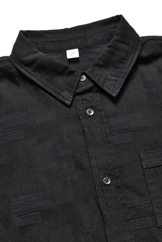2239-ID Woven Jacquard BORO Patchwork Shirt - Double Black