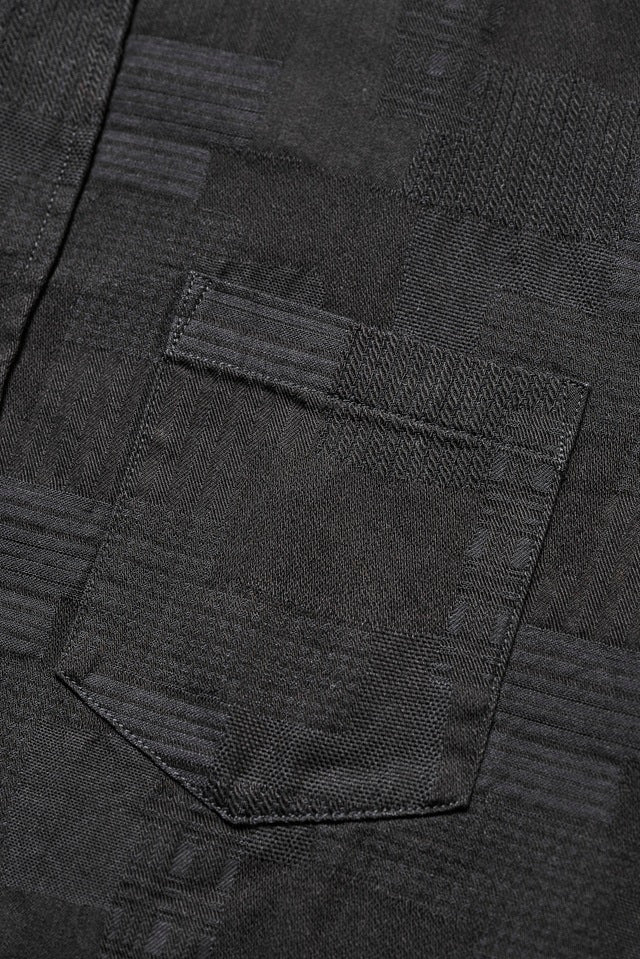 2239-ID Woven Jacquard BORO Patchwork Shirt - Double Black