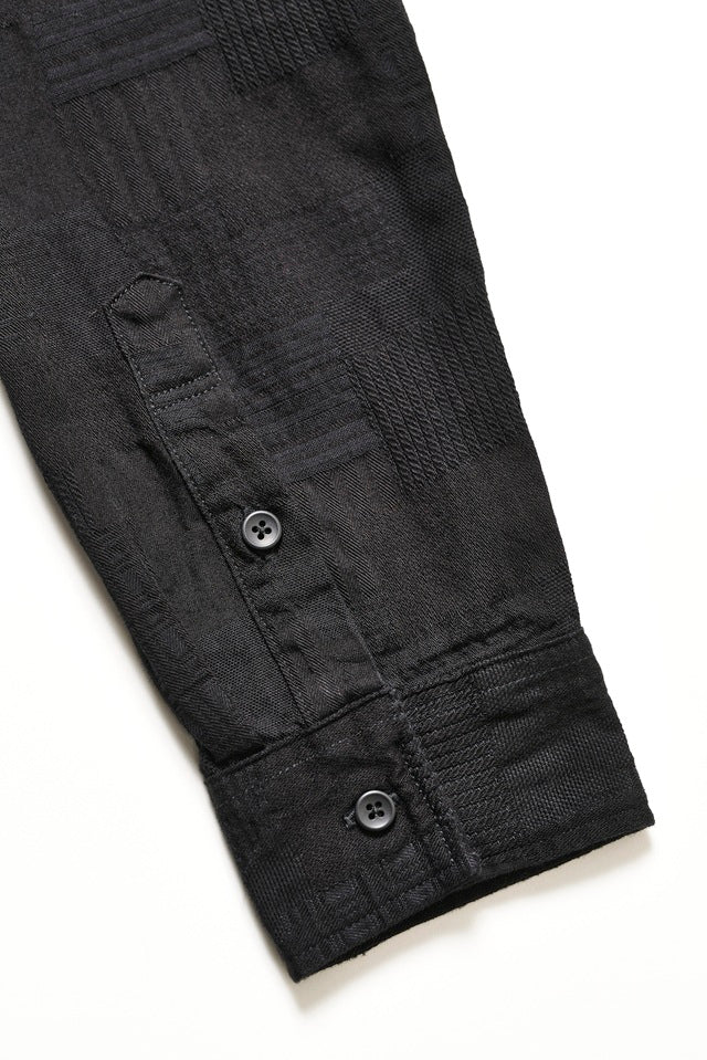 2239-ID Woven Jacquard BORO Patchwork Shirt - Double Black