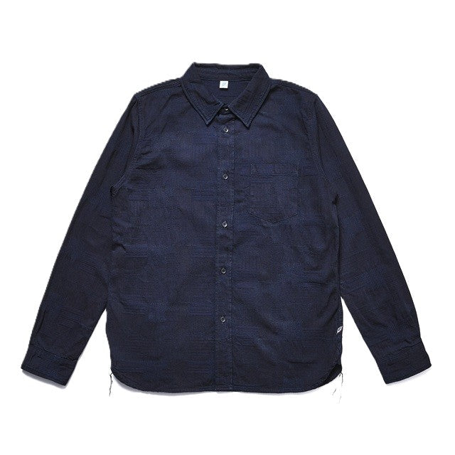 2239-ID Woven Jacquard BORO Patchwork Shirt - Double Indigo
