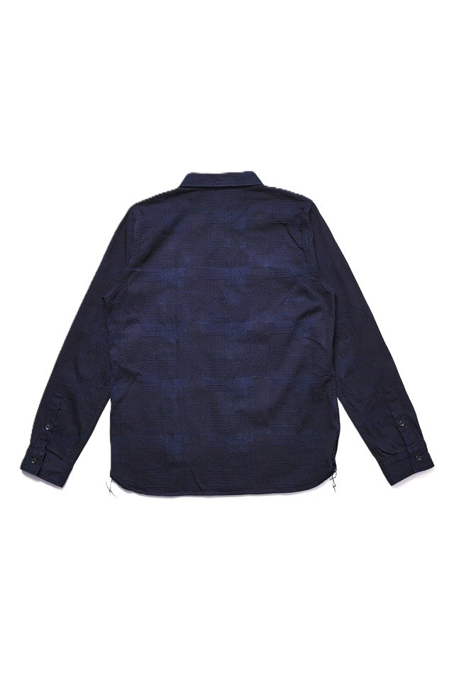 2239-ID Woven Jacquard BORO Patchwork Shirt - Double Indigo