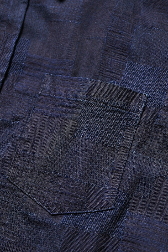 2239-ID Woven Jacquard BORO Patchwork Shirt - Double Indigo