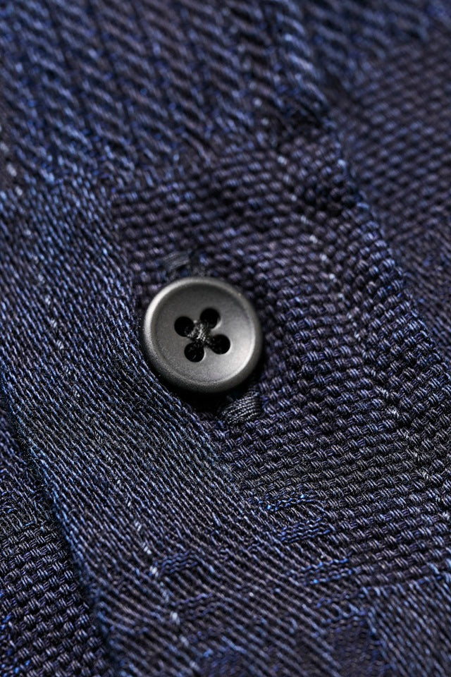2239-ID Woven Jacquard BORO Patchwork Shirt - Double Indigo