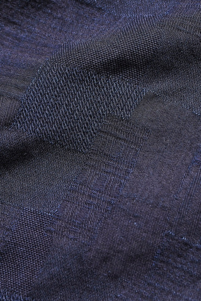 2239-ID Woven Jacquard BORO Patchwork Shirt - Double Indigo