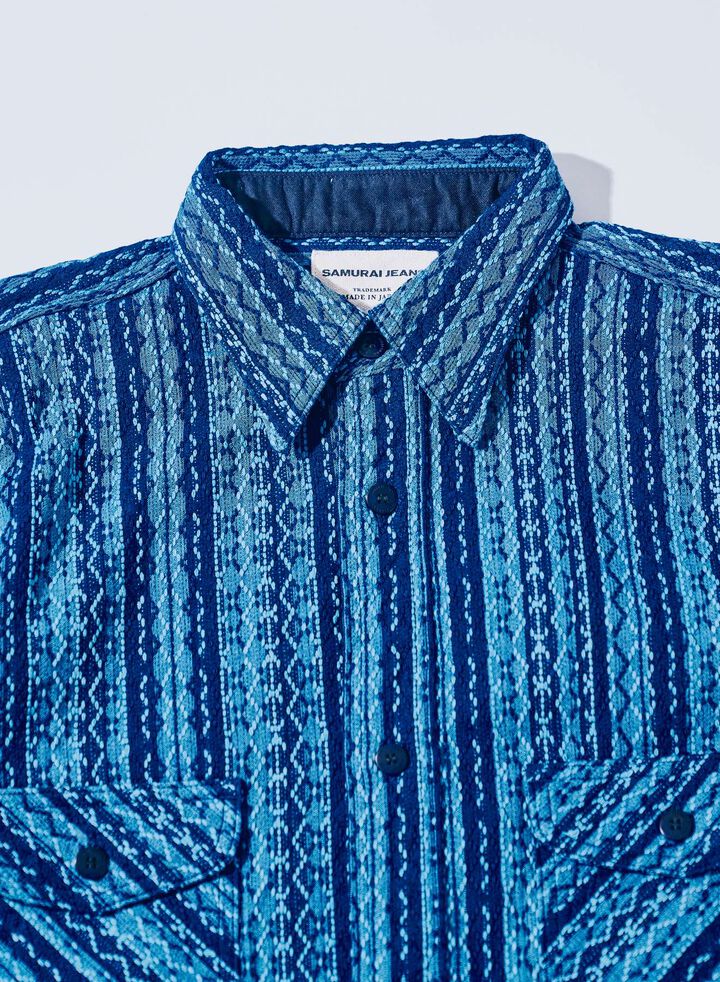 SSS25-SKSW Natural Indigo Sashiko Stripe Shirt