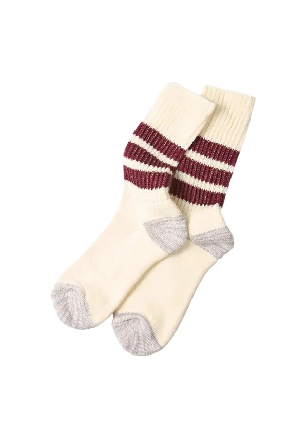 R1255 Coarse Ribbed Old School Crew Socks Bordeaux
