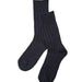 A pair of dark navy blue ribbed knit crew socks displayed against a clean white background.