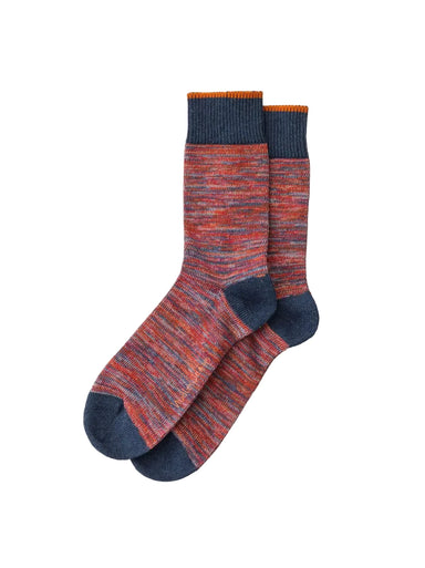 Pair of red and blue striped socks on a white background