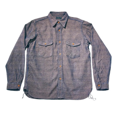 Blue checkered shirt with black accents on a white background