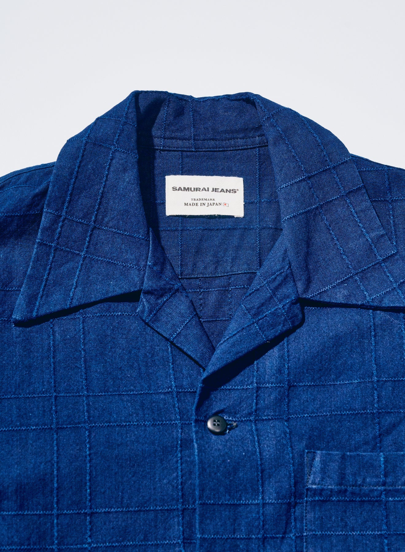 SOS26-ARS Indigo Sashiko Lattice Open Collar Shirt Blue