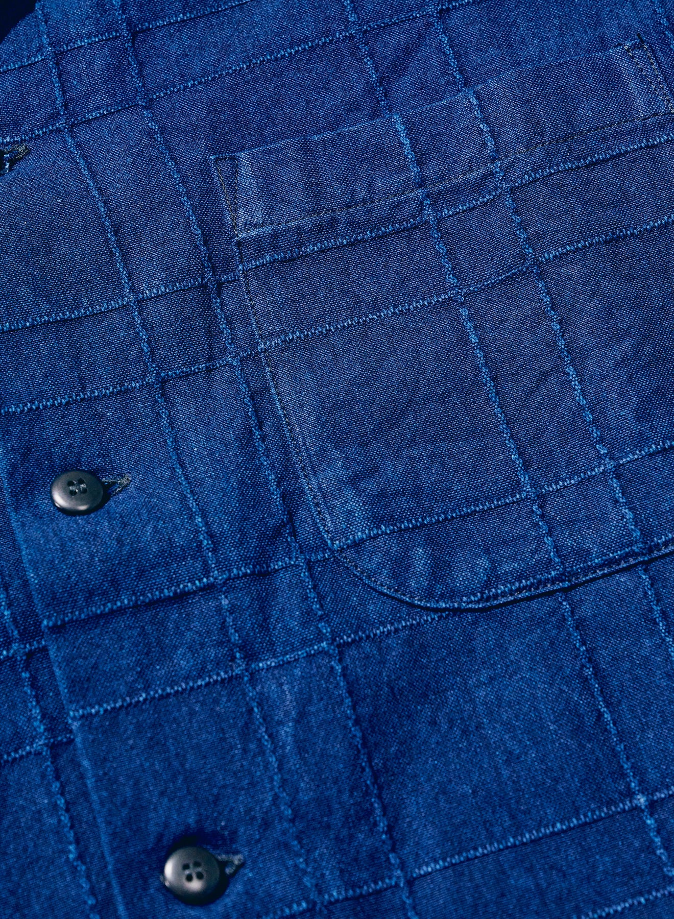 SOS26-ARS Indigo Sashiko Lattice Open Collar Shirt Blue