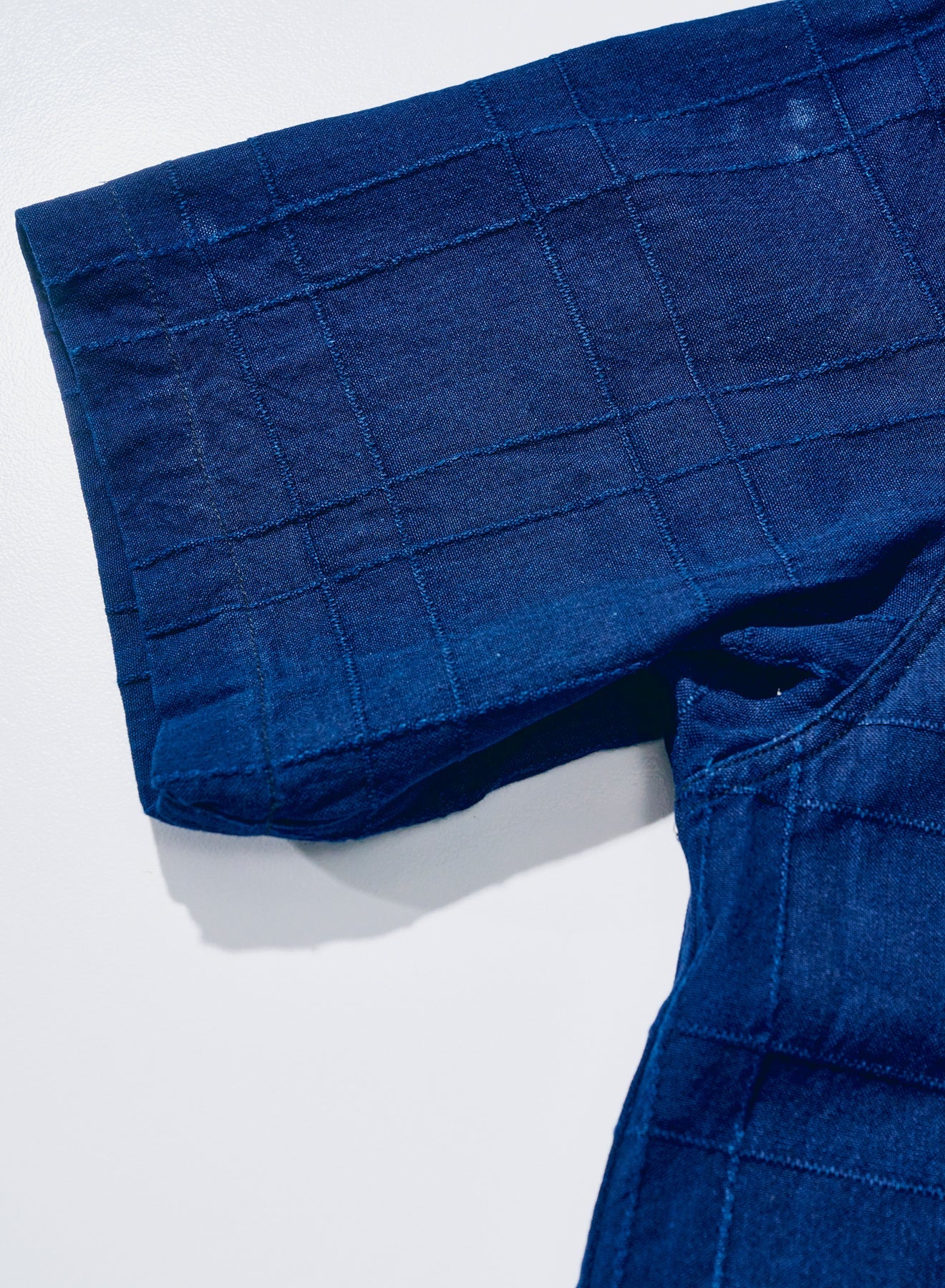 SOS26-ARS Indigo Sashiko Lattice Open Collar Shirt Blue