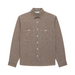 Brown chambray shirt with two chest pockets on a white background