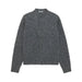 A dark gray textured knit cardigan sweater with a button-up front, displayed flat against a light gray background.
