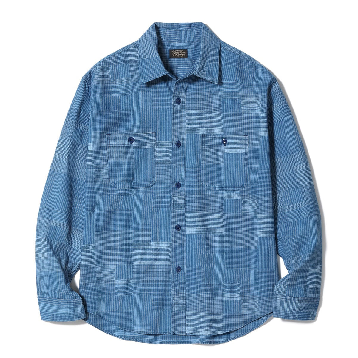 SC29588 Indigo Patchwork Work Shirt Blue