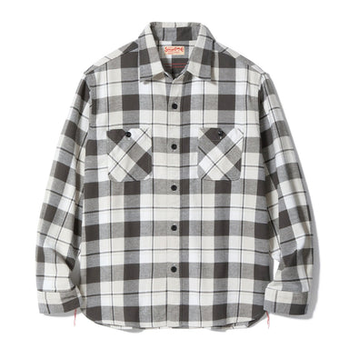 Black and white checkered shirt with brand logo on a white background