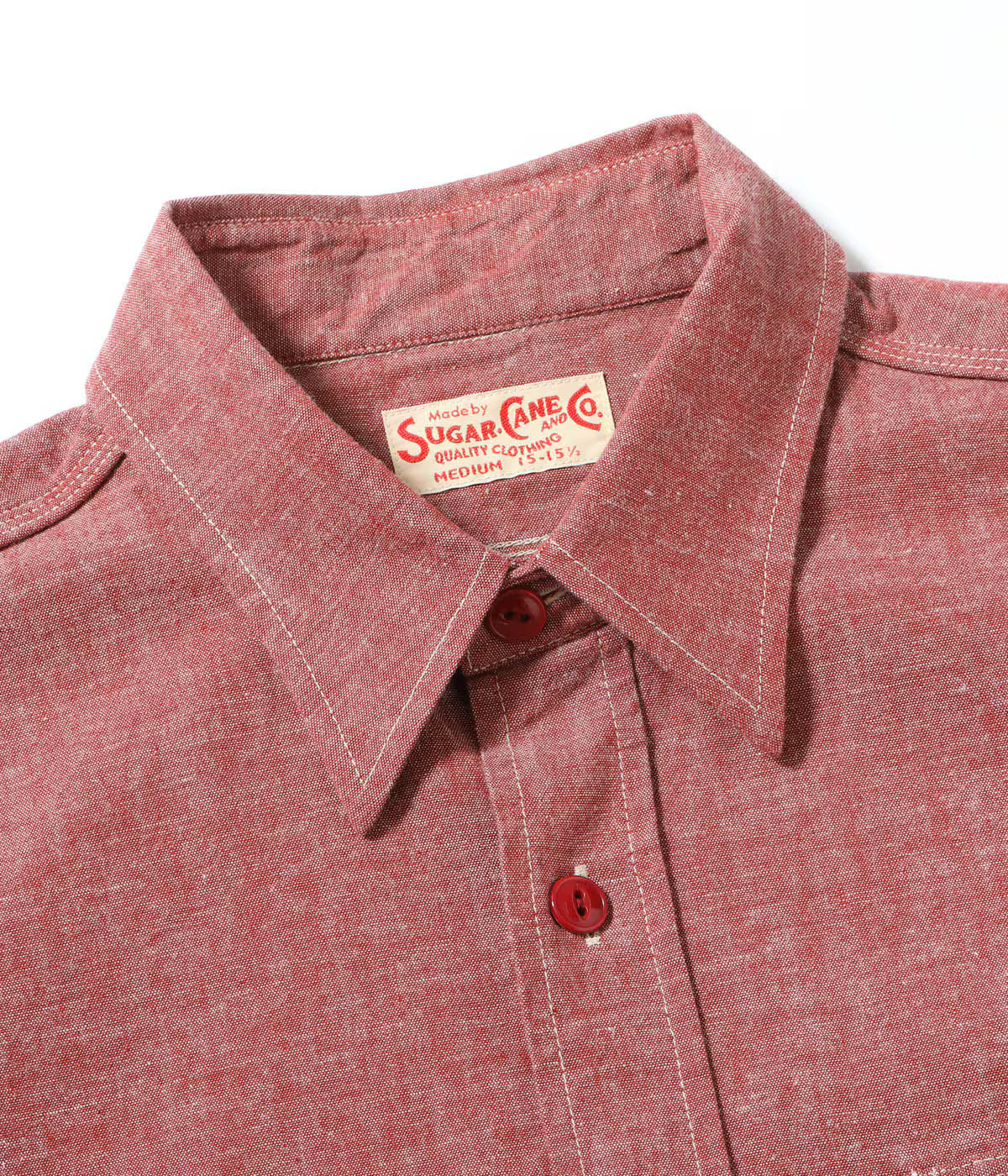 SC29682 Red Chambray Long Sleeve Work Shirt