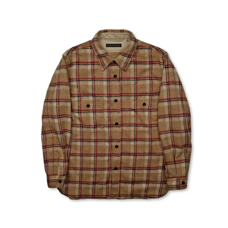 4096 Wool Shaggy Check Work Shirt - Beige