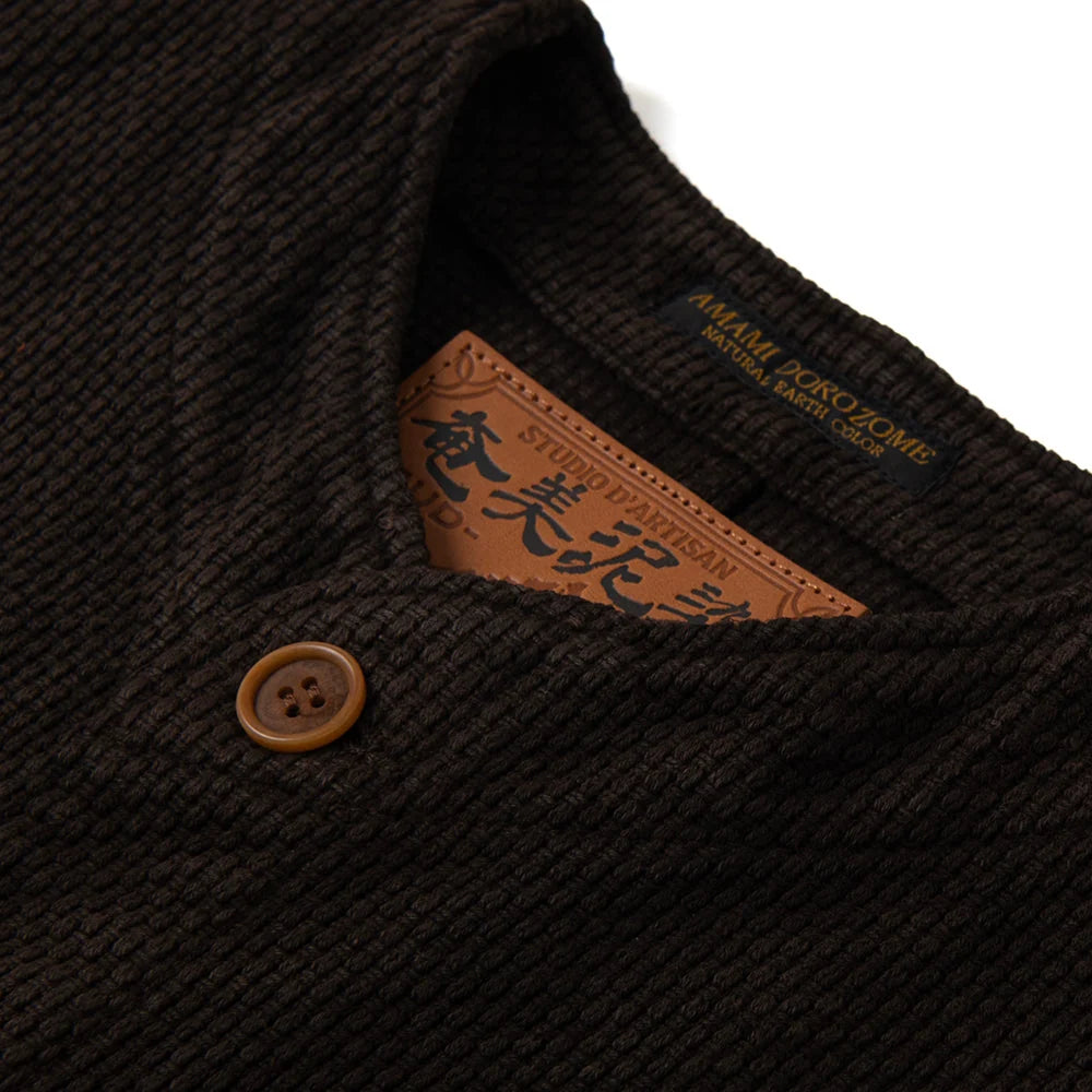 Amami Oshima Mud-dyed Sashiko Vest Dark Brown