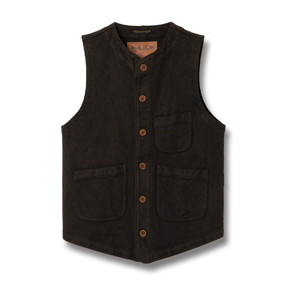Amami Oshima Mud-dyed Sashiko Vest Dark Brown