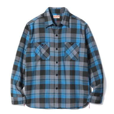 Blue and gray plaid shirt on a white background