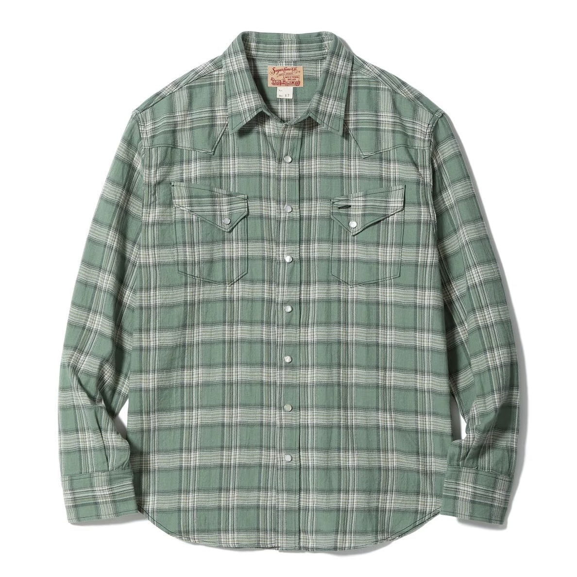 SC29687 Washed Herringbone Check Western Shirt Green