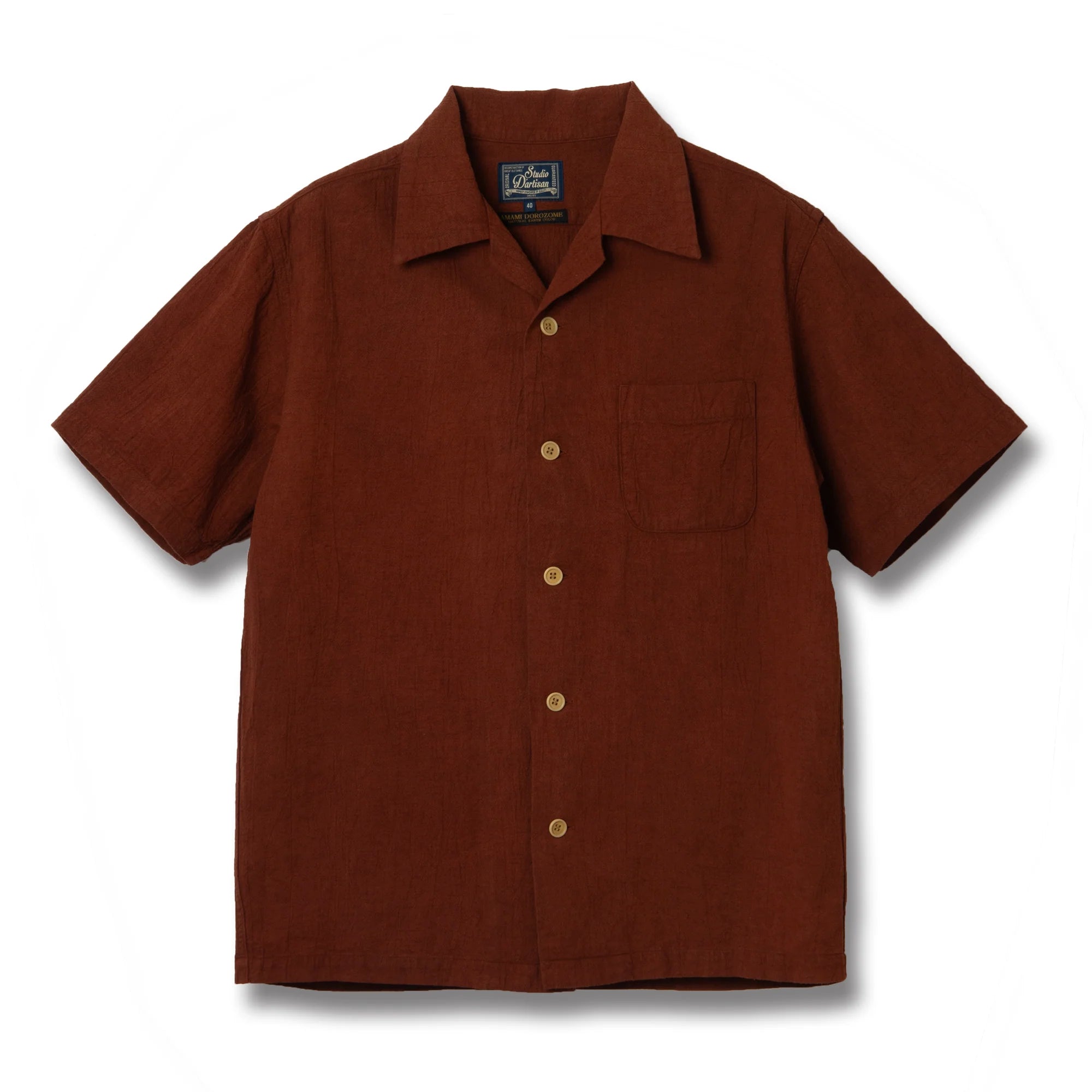 5739 Amami Oshima Mud-dyed Short-sleeved Shirt Brown