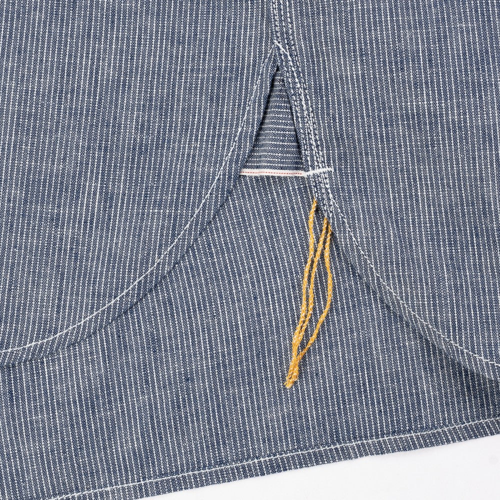 IHSH-285-PIN 5.5oz Selvedge Pinstripe Chambray S/S Work Shirt Indigo