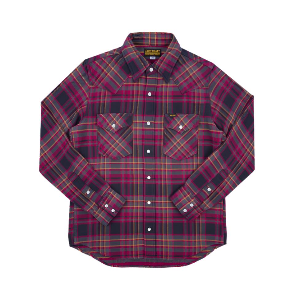 IHSH-403-GRY 11oz Ultra Heavy Flannel Line Check Western Shirt Grey