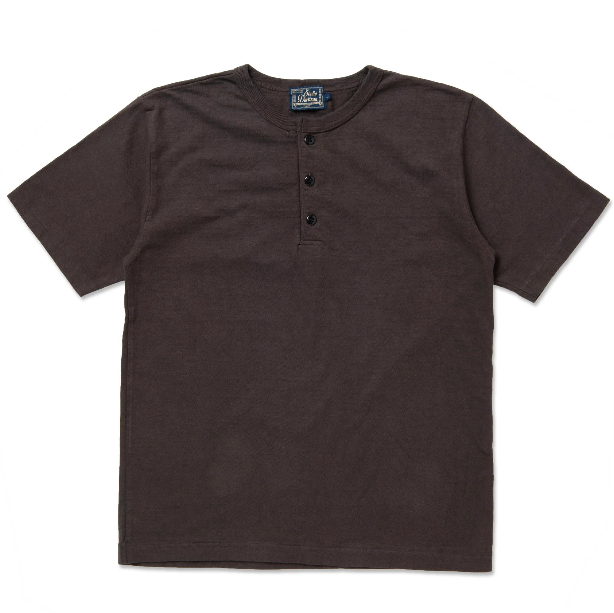 8205 Ishikawadai Knit Jersey Henley Neck T-Shirt Charcoal Black
