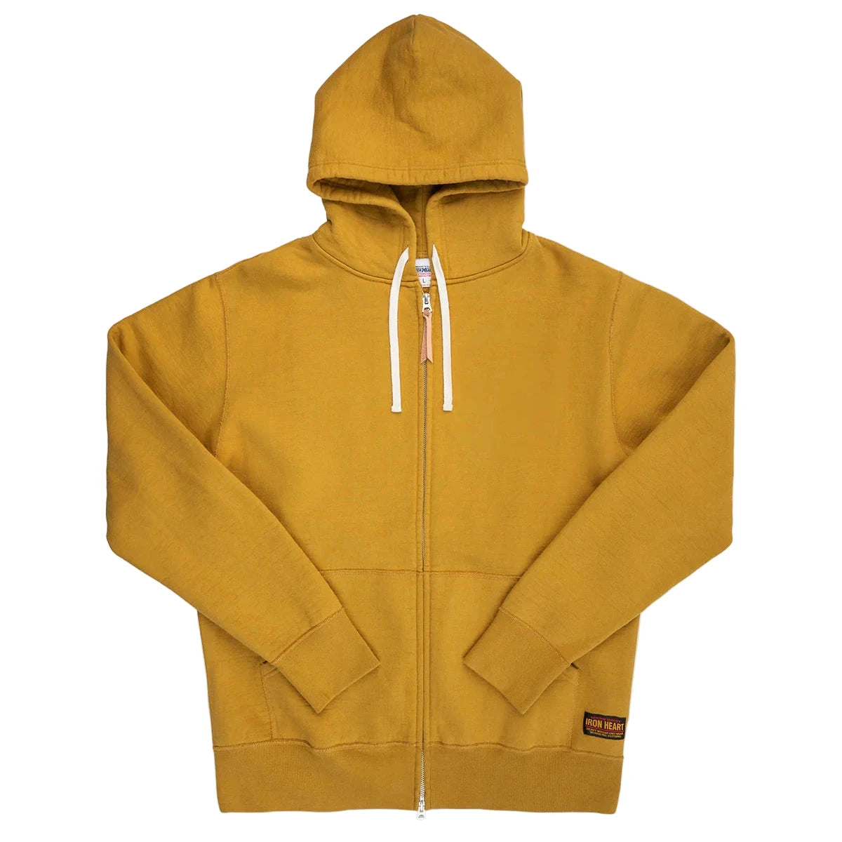 Yellow hoodie with a zipper on a white background