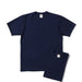 Navy blue t-shirt and shorts set on a white background