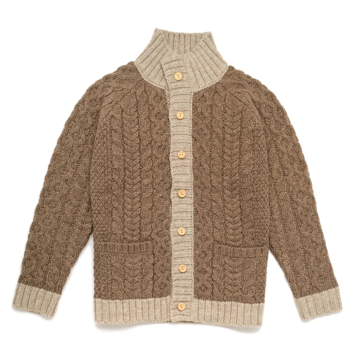 Taupe Cable Knit Mock Neck Cardigan