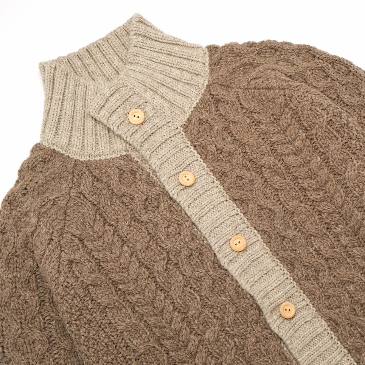 Taupe Cable Knit Mock Neck Cardigan