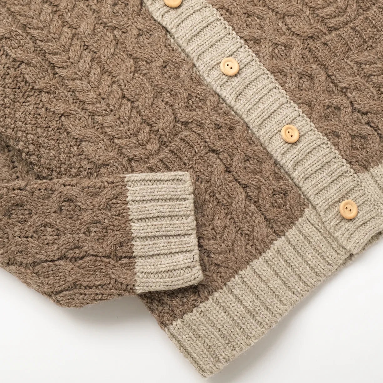 Taupe Cable Knit Mock Neck Cardigan