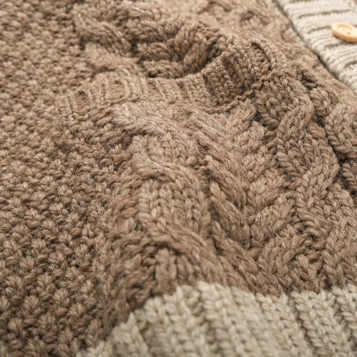 Taupe Cable Knit Mock Neck Cardigan