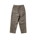 A pair of brown tweed trousers with an elastic waistband, laid flat against a clean white background.