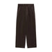 Dark brown pleated trousers shown flat against a light gray background.