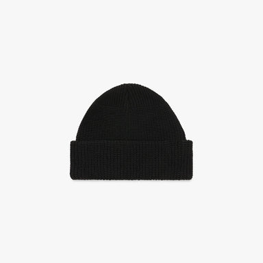 Black knit beanie on a white background