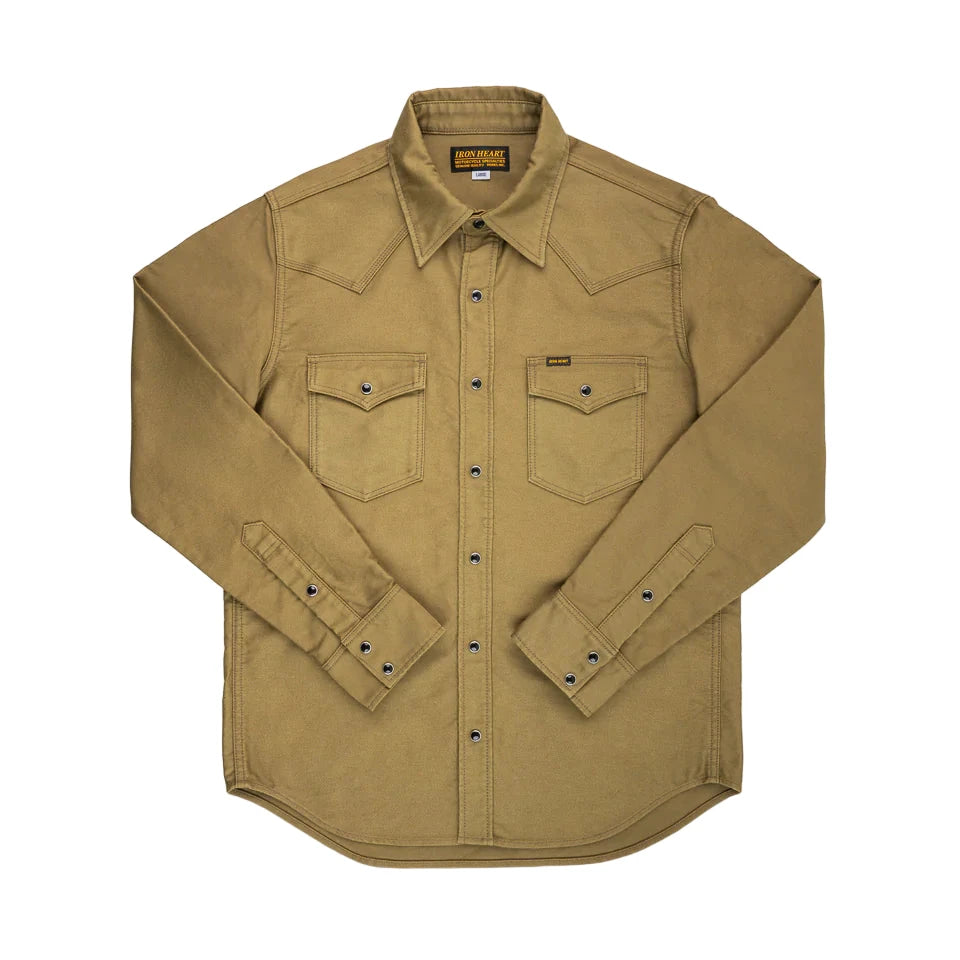 Brown work shirt with button details on a white background