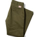 Olive green pants with a brand logo on a white background