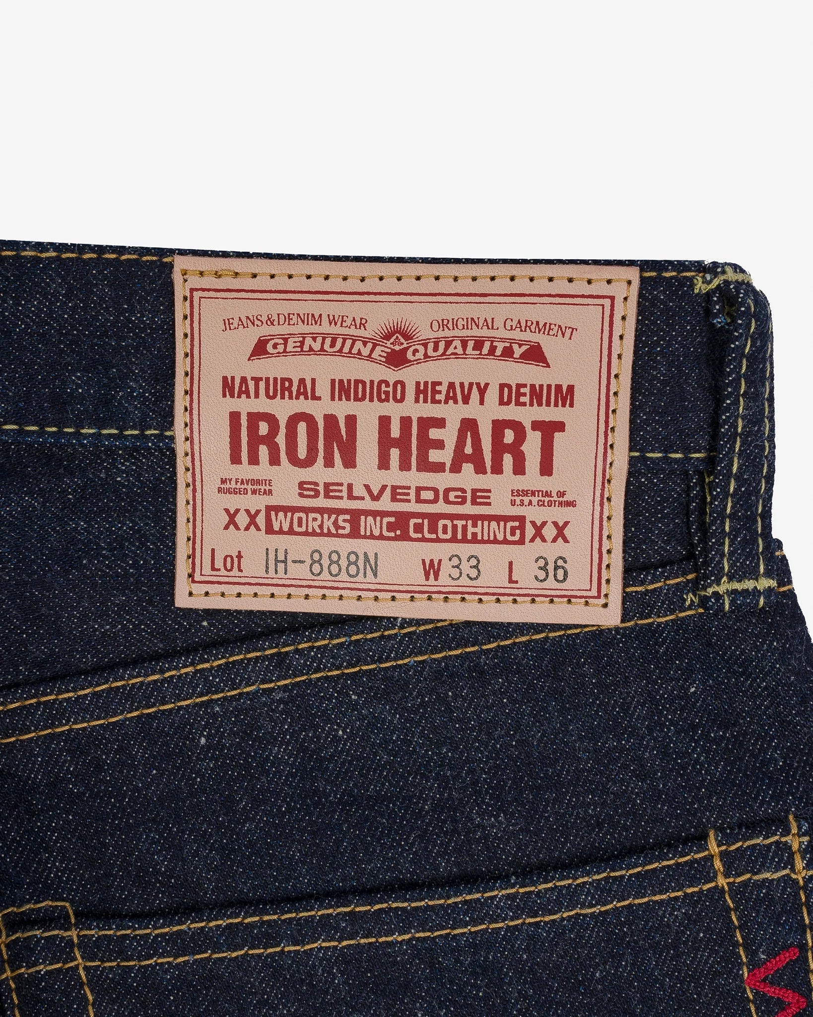 IH-888N 17oz Selvedge Denim Medium/High Rise Tapered Cut Jeans - Natural Indigo