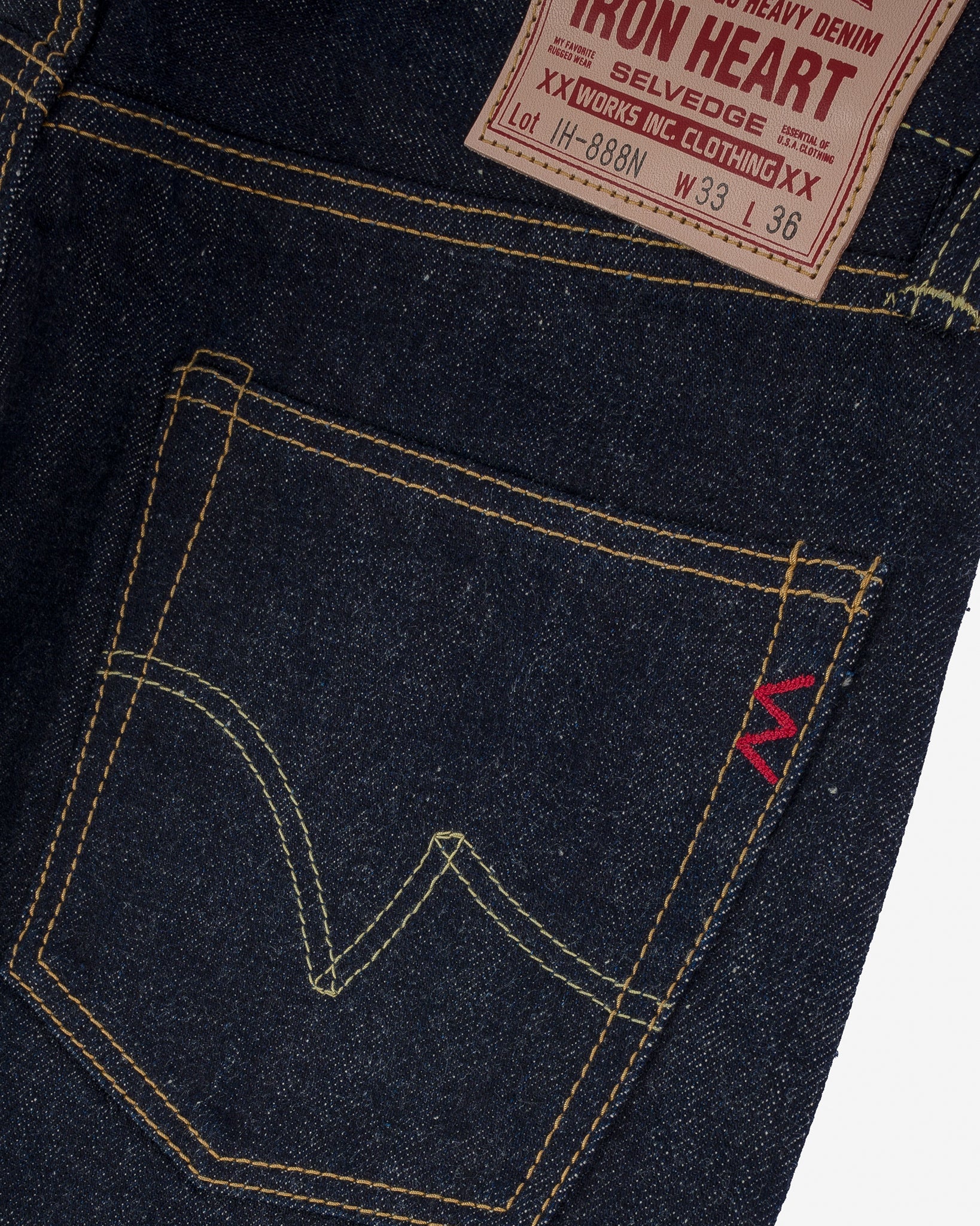 IH-888N 17oz Selvedge Denim Medium/High Rise Tapered Cut Jeans - Natural Indigo