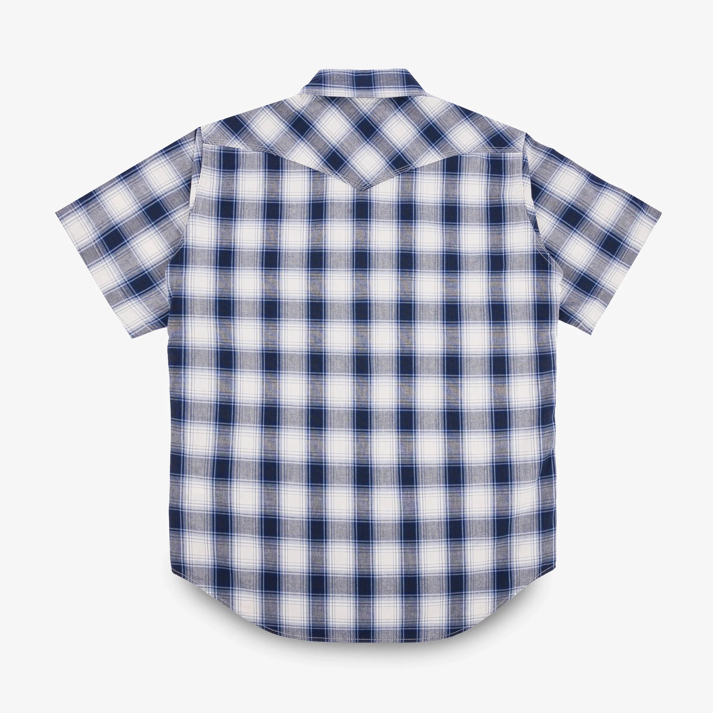 IHSH-418-BLU 5oz Selvedge Madras Check Short Sleeve Western Shirt Blue