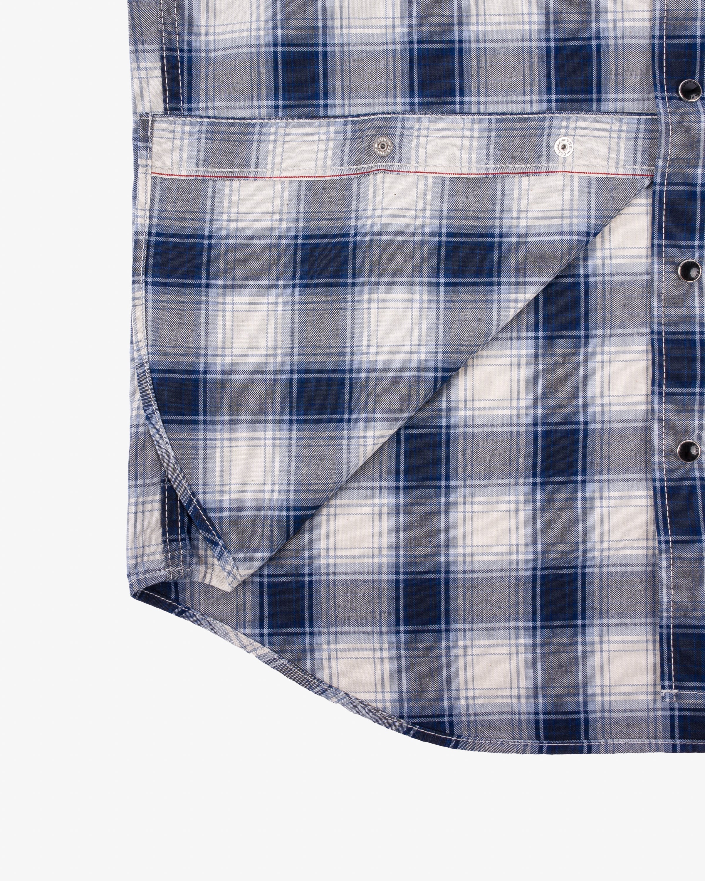 IHSH-418-BLU 5oz Selvedge Madras Check Short Sleeve Western Shirt Blue
