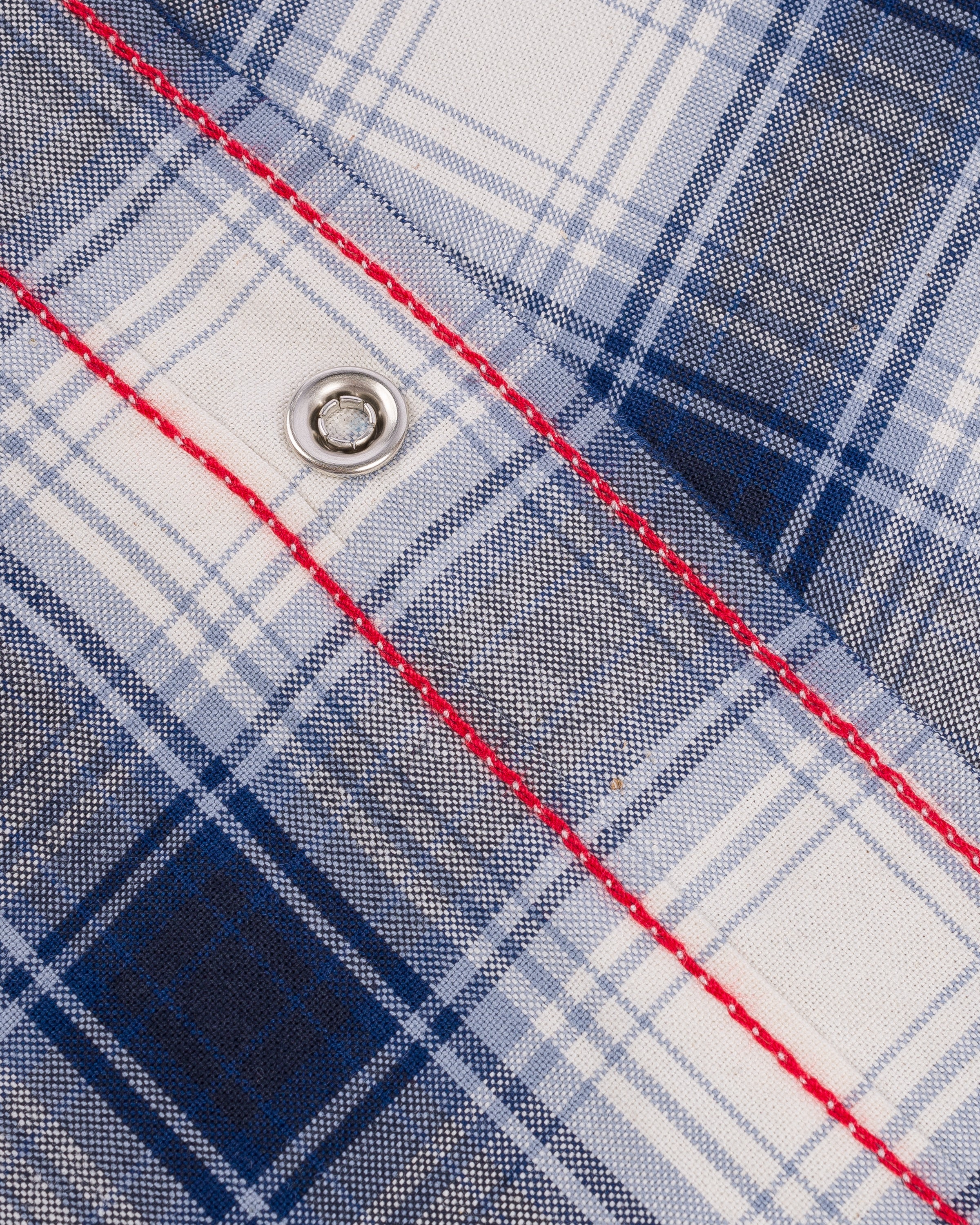 IHSH-418-BLU 5oz Selvedge Madras Check Short Sleeve Western Shirt Blue