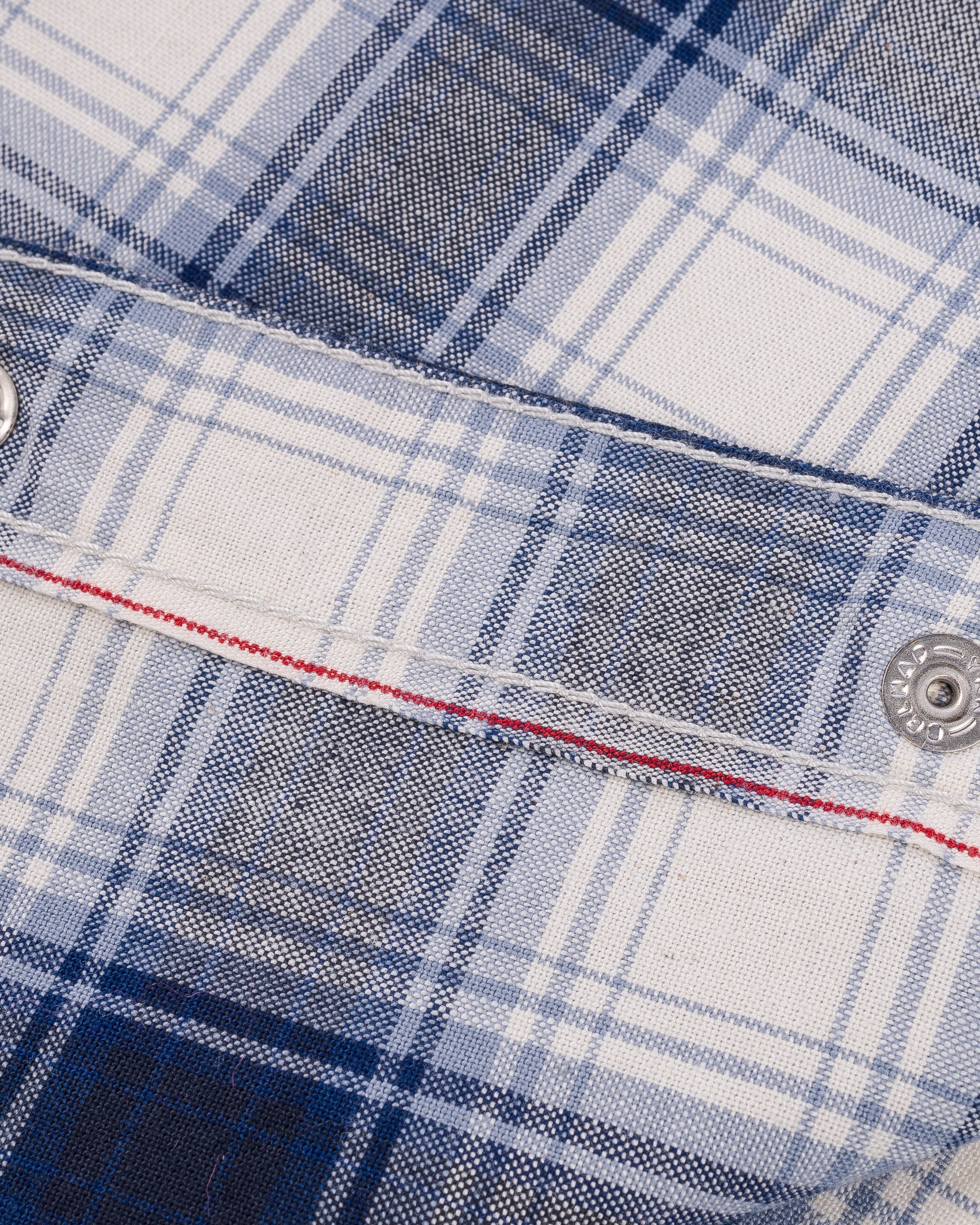 IHSH-418-BLU 5oz Selvedge Madras Check Short Sleeve Western Shirt Blue