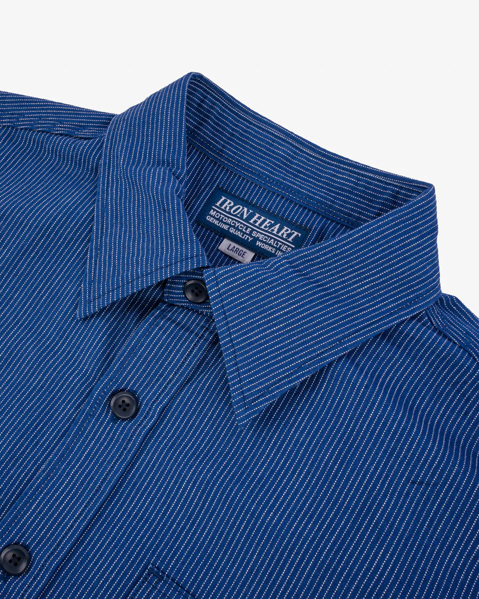 IHSH-420-PIN 5oz Selvedge Ox Cloth Short Sleeved Work Shirt Pinstripe