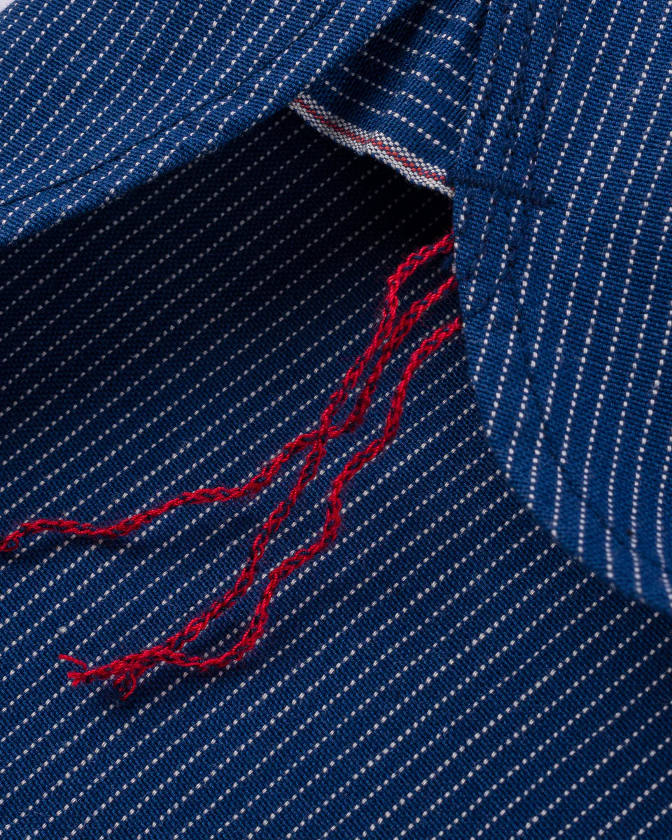 IHSH-420-PIN 5oz Selvedge Ox Cloth Short Sleeved Work Shirt Pinstripe